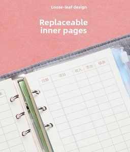 Macro detail of 6-hole binder rings and budget inner pages for daily finance planning
