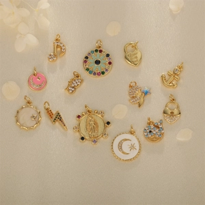 Gold Plated Copper Charms Pendants Zircon Enamel DIY Jewelry Making Necklace Accessory Star Moon Heart Shape