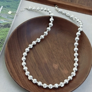 925 Sterling Silver Beaded Necklace Cat's Eye Bead Adjustable Heart Pendant Elegant Simple Fashion Jewelry Women