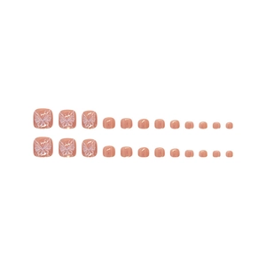 24pcs Aurora Butterfly Toe Press-on Nails in Nude Pink Glossy Finish for Women