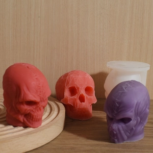 Halloween skull silicone mold set featuring geometric and realistic skull candle designs