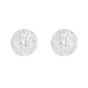 Luxurious silver round stud earrings for women with sparkling full rhinestone inlay