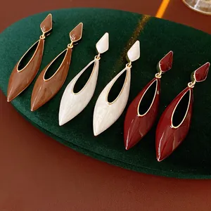 Retro Waterdrop Drop Earrings For Women Vintage French Enamel Alloy Geometric With Silver Earring Post Elegant Jewelry