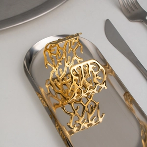 Irregular branch coral 18K gold plated stainless steel cuff bracelet on metal tray