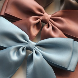 Elegant solid color satin double-layer bow hair clips in blue and brown silk fabric