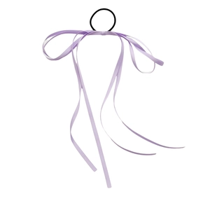 Elegant lavender silk bow hair scrunchie with long ribbon streamers for women