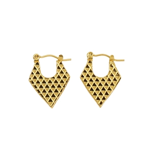 Vintage gold Turkish eye earrings with geometric heart shape and quilted texture
