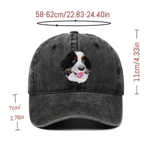 Détails des dimensions de la broderie de Bouvier Bernois sur casquette en denim délavé