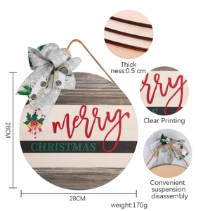 Detail view of 28cm Christmas wooden door sign with printing and thickness specs
