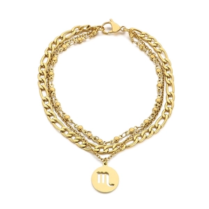 Bracelet de cheville doré multicouche en acier inoxydable avec pendentif Scorpion