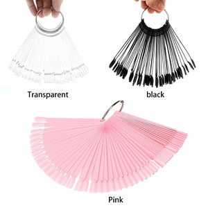 50-piece fan-shaped nail polish color swatches in transparent, black and pink with metal rings