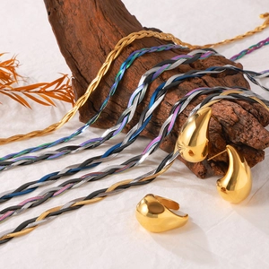 Multi-layer titanium steel snake chain necklace set with gold drop earrings and ring