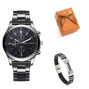 Coffret montre quartz pour homme avec bracelet élégant dans une boîte cadeau orange