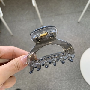 Smoky grey transparent hair claw clip with strong gold metal spring for ponytails