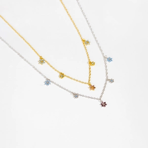 S925 Sterling Silver floral necklaces with blue zircons in gold and silver finishes