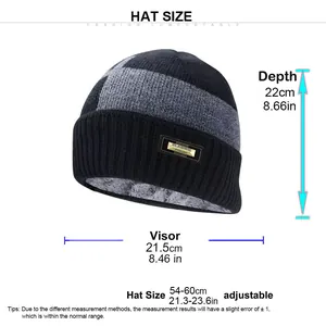 Size guide for knitted balaclava with 22cm depth and 54-60cm adjustable head size