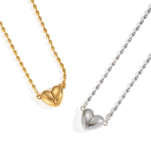 Colliers en acier inoxydable doré et argenté avec pendentifs cœur magnétiques