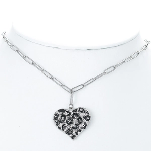 18K gold-plated heart pendant necklace with leopard print zircon and enamel detail