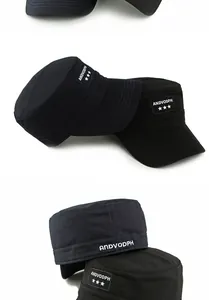 Detail of cotton twill cadet caps showing star embroidery and ANDVODPH letter patches