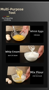 Detailed macro view of 304 stainless steel whisk mixing eggs, cream, and flour batter