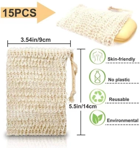 15-piece natural sisal soap saver bags, eco-friendly skin-friendly exfoliating net pouch