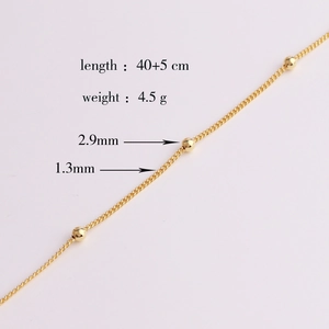 Detail of gold-plated copper chain showing 2.9mm beads and 40+5 cm length specs