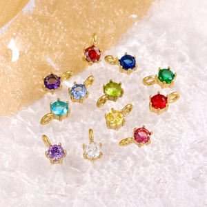 DIY colorful round zircon charms with gold stainless steel settings for jewelry making