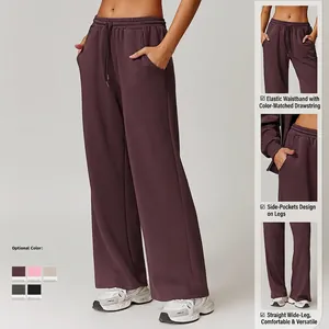 Dunkelbeere Sweathose mit hoher Taille, weitem Bein, elastischem Kordelzug und Taschen