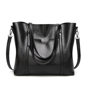 Vintage Oil Wax PU Leather Tote Bag Large Capacity Solid Color Multi Functional Shoulder Handbag For Women Work Travel
