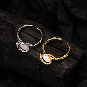 Irregular S925 sterling silver opal rings in gold and silver finish with organic texture