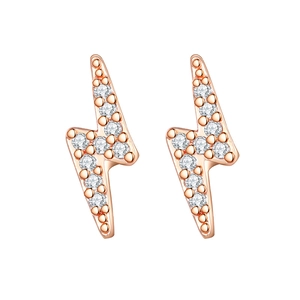 Elegant rose gold lightning bolt stud earrings with sparkling pavé cubic zirconia