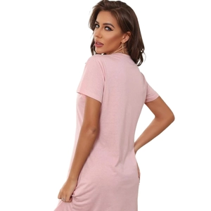 Pink short sleeve T-shirt dress for women with heart print, comfortable loungewear