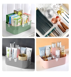 Multi-purpose drawer divider organizer in four colors for bathroom and makeup storage