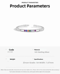 Detail of S925 sterling silver rainbow ring with seven 5A colorful zircons and woven texture