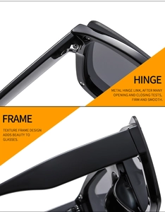 Detail view of durable metal hinges and high-quality black plastic frame on sunglasses