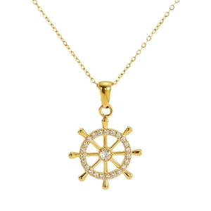 Minimalist gold rudder necklace with sparkling zircon pendant in stainless steel for women