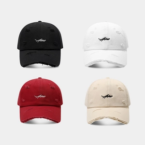 Retro Distressed Baseball Cap Cotton Twill Ripped Letter Embroidery Sun Protection Outdoor Adjustable Unisex Hat