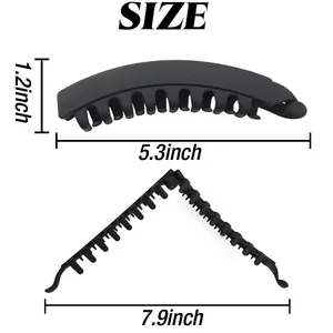 Detailed size chart for 13cm banana hair clip showing 5.3 inch length and 7.9 inch open width