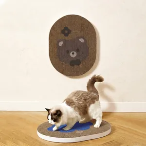 Vertical corrugated paper cat scratcher pad with cartoon bear design for wall or floor