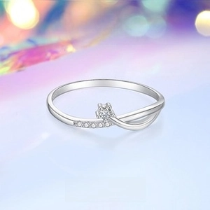 Macro detail of S925 sterling silver ring with hollow star and sparkling cubic zirconia