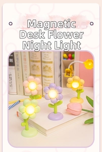 Close-up of pastel flower magnetic night lights in pink, purple, green and yellow
