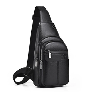 Men Chest Bag PU Leather Lychee Pattern Waterproof Crossbody Shoulder Sling Bag Multi-Compartment For Casual Travel Sport