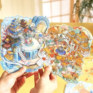 DIY Scenery Stickers Mythical Oriental Style PVC White Cardboard Journal Scrapbooking Decor Stress Relief Craft