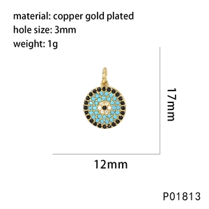 Detailed size specifications of an 18K gold plated copper Evil Eye jewelry pendant