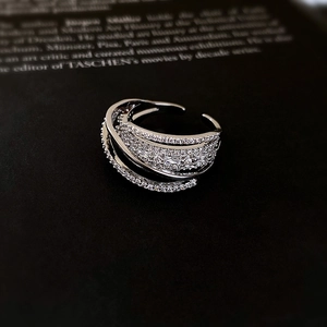 Multilayer Cross Adjustable Ring Copper Cubic Zirconia Elegant Geometric Fashion Jewelry For Women
