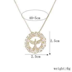 Hip hop gold pigeon pendant necklace with zircon round medal and size measurements