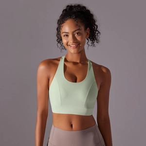Soutien-gorge de sport vert menthe à maintien élevé avec design dos nageur sans couture