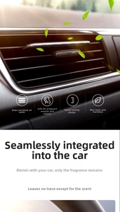 Slim silver car air vent freshener clip showing discrete installation on air conditioner leaf