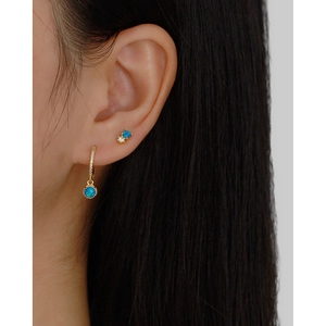 French luxury gold s925 silver hoop earrings with blue opal stone on model