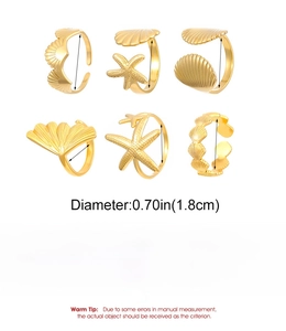 Size chart for stainless steel starfish ring set with diameter and weight details